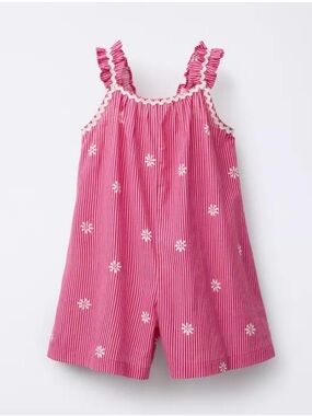 NWT Zara Pink Striped Floral Romper - Ruffled Straps 13/14Y